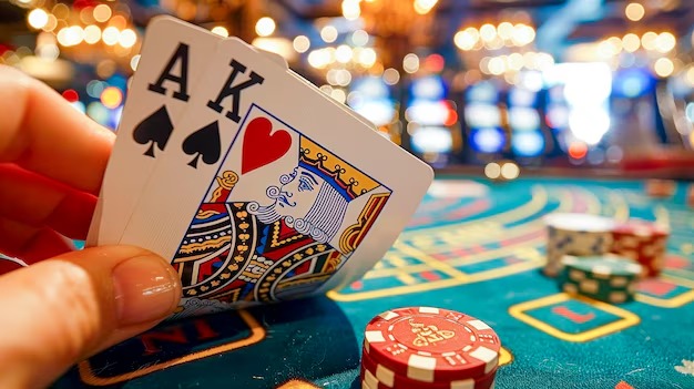 Live baccarat table with dealer and cards visible on screen